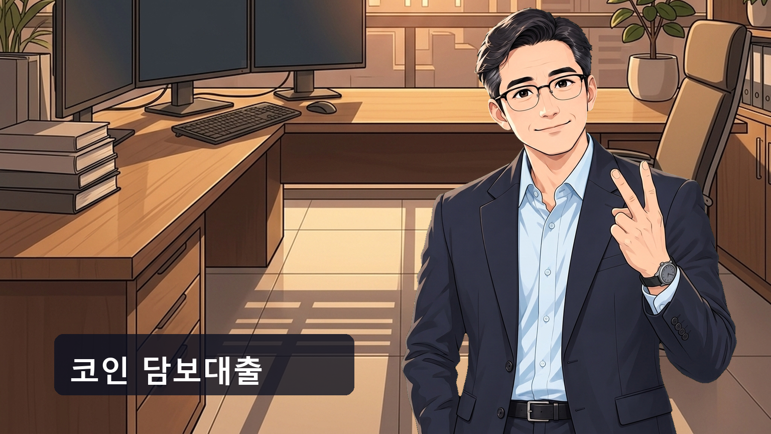 스마트폰 화면에 띄운 코인 담보대출 신청 화면과 담보 코인 수량, 빌릴 수 있는 한도를 확인하는 손 클로즈업