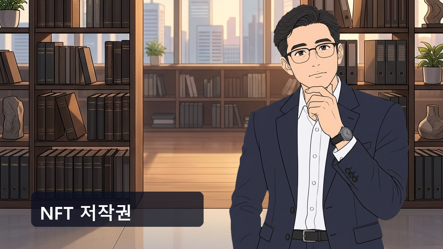 NFT 저작권 문제를 확인하려 스마트폰 화면에 소유권 인증서와 원본 이미지 파일을 나란히 띄우고 그 사이의 물음표를 함께 들여다보는 손 클로즈업 장면입니다