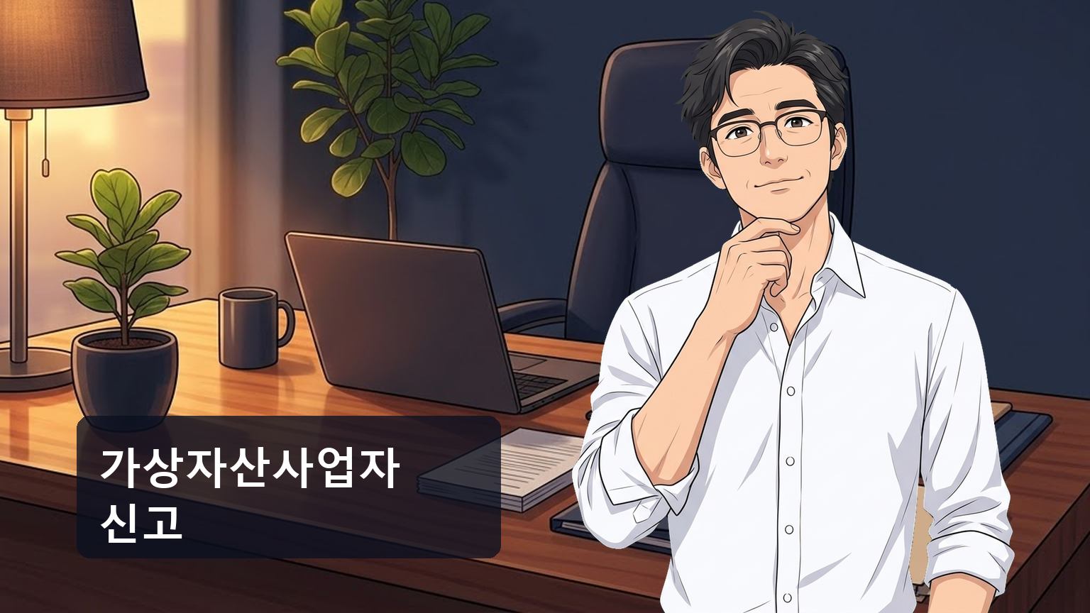 가상자산사업자 신고 여부를 확인하기 위해 스마트폰으로 거래소 정보를 검토하며 서류와 노트북 화면을 함께 살펴보는 손 클로즈업 장면