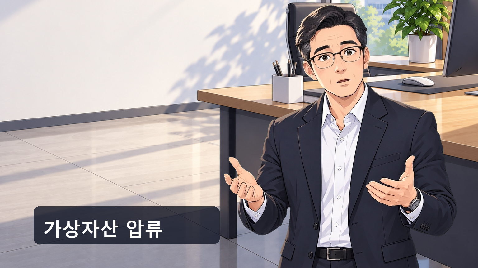 동결 통보 문자를 스마트폰 화면으로 받고 당황한 표정으로 화면을 들여다보는 남성의 모습
