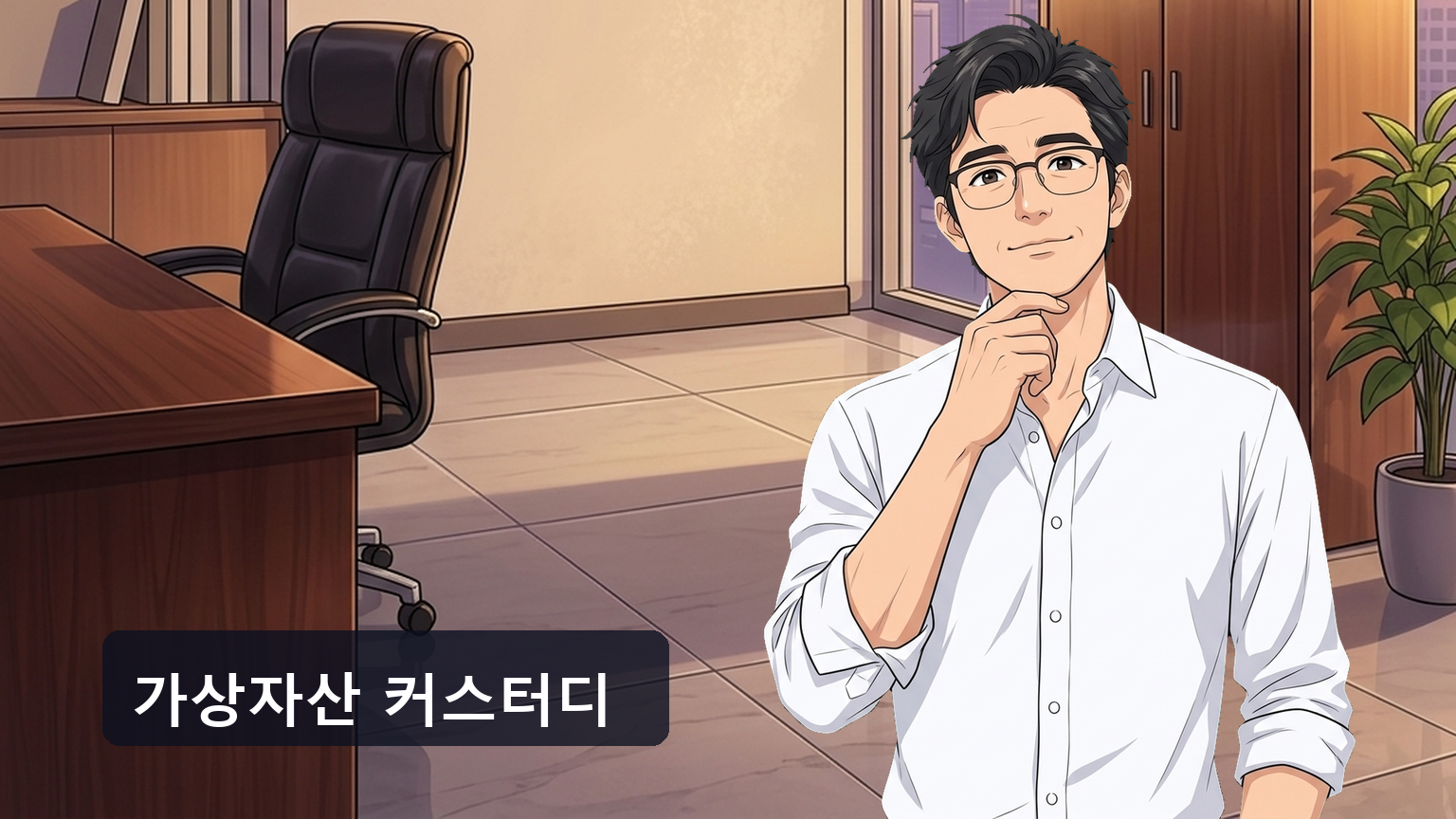 사무실 책상 위에서 여러 개의 승인 절차가 표시된 서류와 노트북 화면을 함께 확인하며 가상자산 커스터디 체계를 검토하는 남성 투자자의 모습