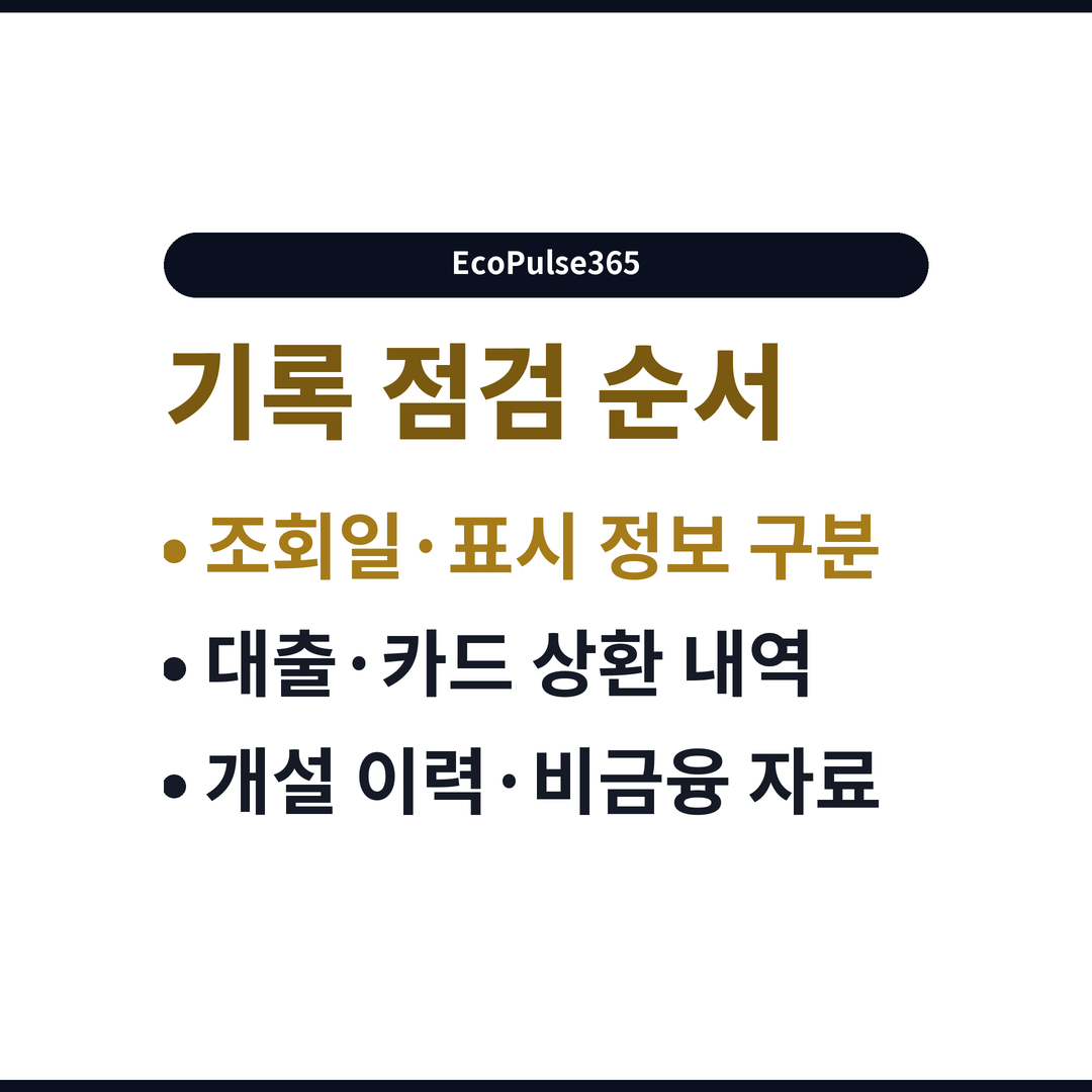 기록 점검 순서: 조회일·표시 정보 구분, 대출·카드 상환 내역, 개설 이력·비금융 자료
