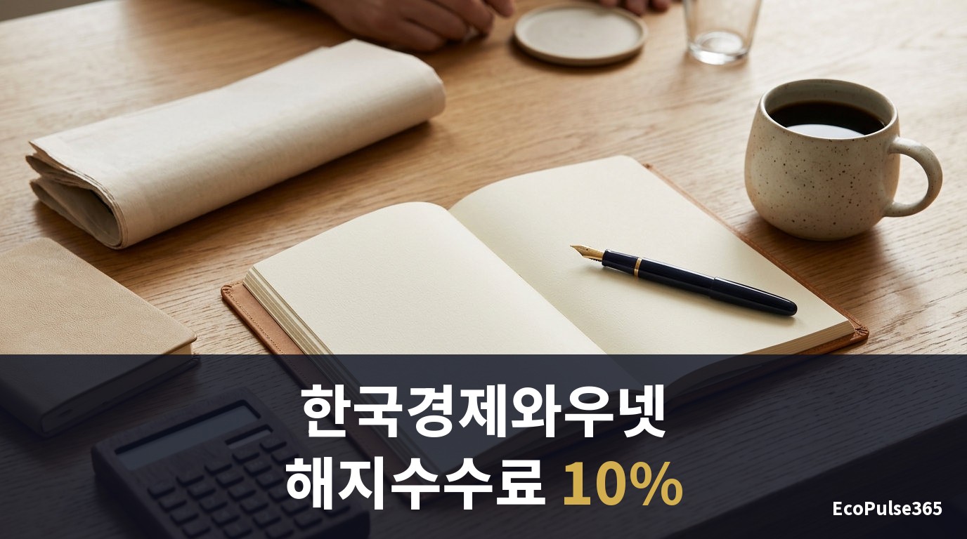한국경제와우넷 유료 구독을 결제하기 전 조용한 책상 위에 펼친 노트와 만년필, 머그컵이 놓인 아침 사무 풍경 사진.